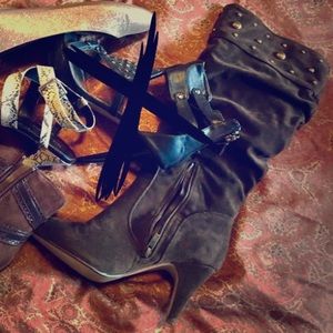 Milk Chocolate Faux Suede Boots w/Brass Studs